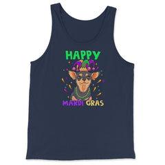 Happy Mardi Gras Funny Chihuahua Dog with Jester Hat & Beads print - Tank Top - Navy