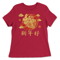 Chinese New Year of the Rabbit 2023 Symbol & Clouds print - Women's Relaxed Tee - Red