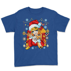 Anime Christmas Santa Anime Girl with Corgi Puppy Funny graphic Youth - Royal Blue