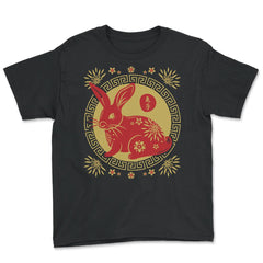 Chinese New Year of the Rabbit 2023 Symbol & Flowers design - Youth Tee - Black