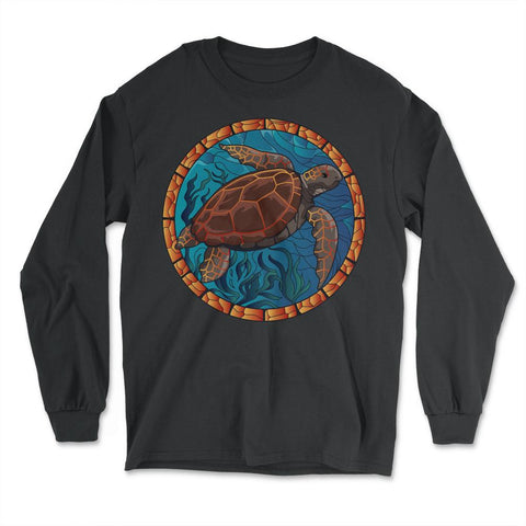 Stained Glass Art Sea Turtle Colorful Glasswork Design print - Long Sleeve T-Shirt - Black