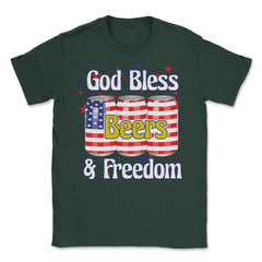 God Bless Beer & Freedom Funny 4th of July Patriotic print Unisex - Forest Green