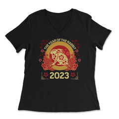 Chinese New Year The Year of the Rabbit 2023 Chinese design - Women's V-Neck Tee - Black