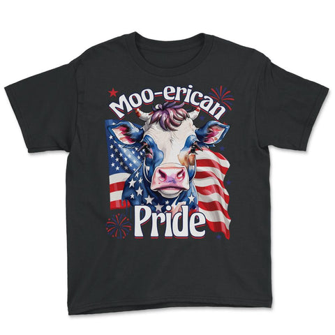4th of July Moo-erican Pride Funny Patriotic Cow USA product Youth Tee - Black