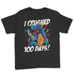 I Crushed 100 Days of School T-Rex Dinosaur Costume print - Youth Tee - Black