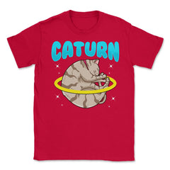 Caturn Cat in Space Planet Saturn Kitty Funny Design design Unisex - Red