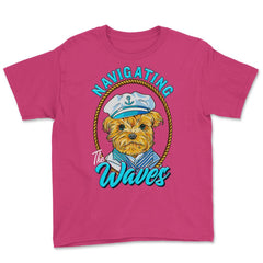 Yorkshire Sailor Navigating the Waves Yorkie Puppy print Youth Tee - Heliconia