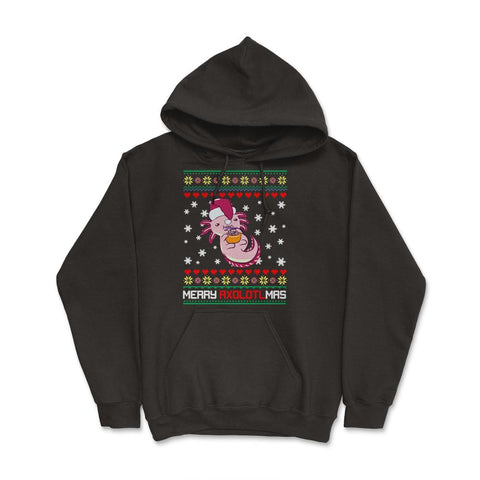 Christmas Kawaii Axolotl Merry Axolotlmas Funny Ugly Xmas print Hoodie - Black