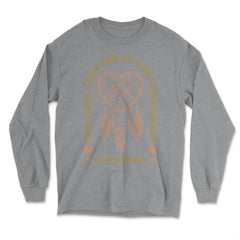 Peacock Feathers Dreamcatcher Heart Native Americans design - Long Sleeve T-Shirt - Grey Heather