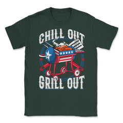 Chill Out Grill Out 4th of July BBQ Independence Day graphic Unisex - Forest Green
