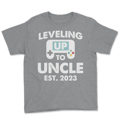 Funny Gamer Uncle Leveling Up To Uncle Est 2023 Gaming graphic Youth - Grey Heather