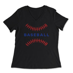 Baseball Lover Sporty Baseball Red Stitches Players Coach product - Women's V-Neck Tee - Black