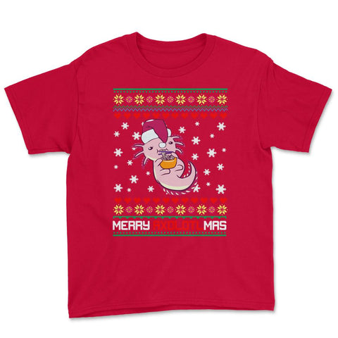 Christmas Kawaii Axolotl Merry Axolotlmas Funny Ugly Xmas print Youth - Red