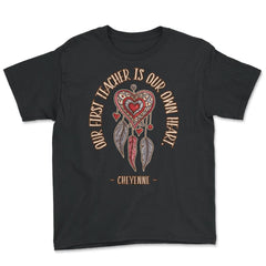 Peacock Feathers Dreamcatcher Heart Native Americans print - Youth Tee - Black