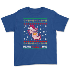 Christmas Kawaii Axolotl Merry Axolotlmas Funny Ugly Xmas print Youth - Royal Blue