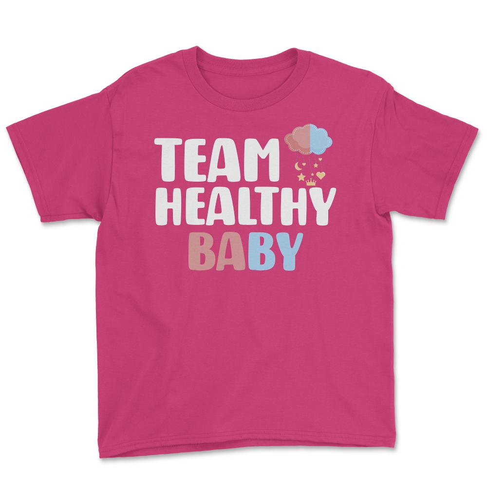 Funny Team Healthy Baby Boy Girl Gender Reveal Announcement design - Heliconia