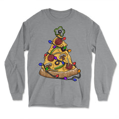Christmas Pizza Tree Funny Pizza Lovers Pepperoni & Veggies graphic - Long Sleeve T-Shirt - Grey Heather