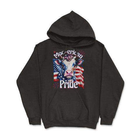 4th of July Moo-erican Pride Funny Patriotic Cow USA product Hoodie - Black