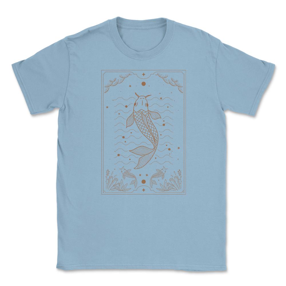 Koi Fish Tarot Card With Clouds And Stars Line Art print Unisex - Light Blue