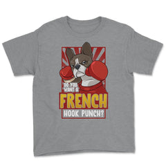 French Bulldog Boxing Do You Want a French Hook Punch? print Youth Tee - Grey Heather