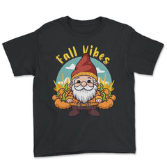 Fall Vibes Cute Gnome with Pumpkins Autumn Graphic product - Youth Tee - Black