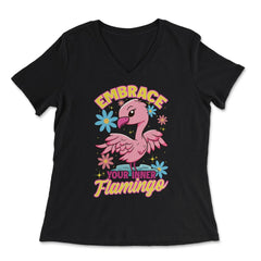 Flamingo Embrace Your Inner Flamingo Spirit Animal graphic - Women's V-Neck Tee - Black