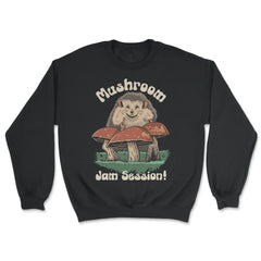 Cute Kawaii Hedgehog Playing Mushroom Drums Cottage Core print - Unisex Sweatshirt - Black