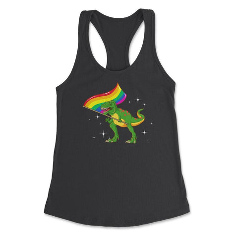 T-Rex Dinosaur with Rainbow Pride Flag Funny Humor Gift design - Black