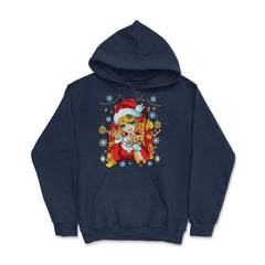 Anime Christmas Santa Anime Girl with Corgi Puppy Funny graphic Hoodie - Navy