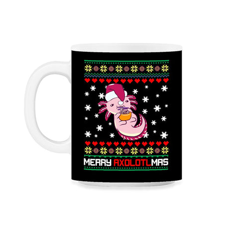Christmas Kawaii Axolotl Merry Axolotlmas Funny Ugly Xmas print 11oz - Black on White