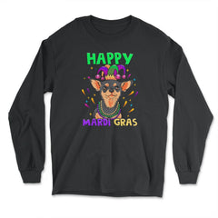 Happy Mardi Gras Funny Chihuahua Dog with Jester Hat & Beads print - Long Sleeve T-Shirt - Black