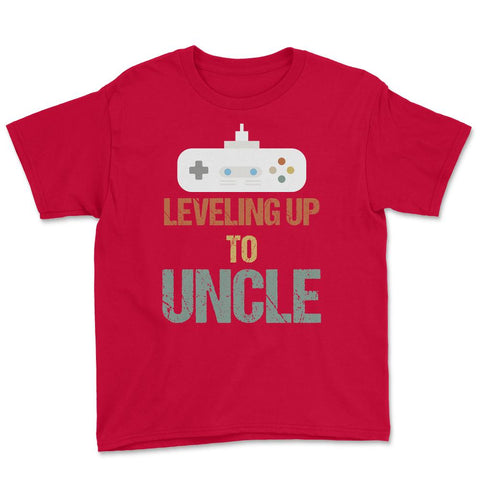 Funny Leveling Up To Uncle Gamer Vintage Retro Gaming print Youth Tee - Red