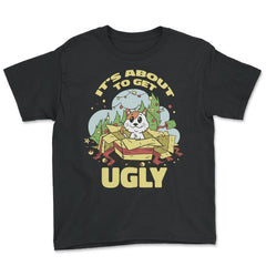 It's About to Get Ugly Funny Saying Christmas Tree & Cat print - Youth Tee - Black