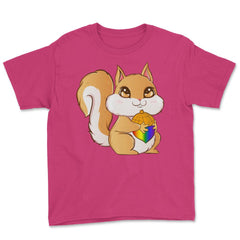 Gay Pride Kawaii Squirrel with Rainbow Nut Funny Gift design Youth Tee - Heliconia