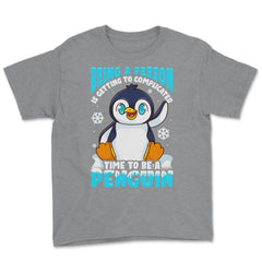 Time to Be a Penguin Happy Penguin with Snowflakes Kawaii print Youth - Grey Heather
