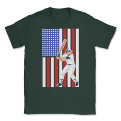 Funny Baseball Batter Hitter USA American Flag Patriotic product - Forest Green