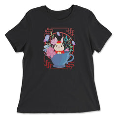 Chinese New Year Rabbit 2023 Rabbit in a Teacup Chinese print - Women's Relaxed Tee - Black