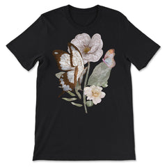 Pollinator Butterflies & Flowers Cottage core Botanical graphic - Premium Unisex T-Shirt - Black