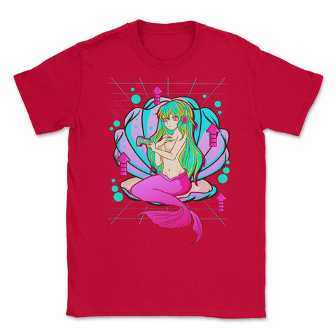 Anime Mermaid Gamer Pastel Theme Vaporwave Style Gift graphic Unisex - Red