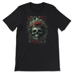 Skull with Red Flowers & Leaves Floral Gothic design - Premium Unisex T-Shirt - Black