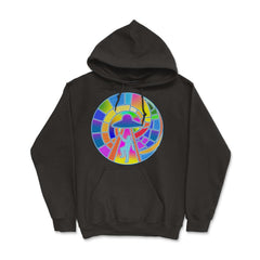 Stained Glass Art UFO Abduction Colorful Glasswork Design print - Hoodie - Black
