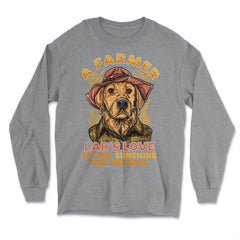 Labrador Farmer Lab’s Dog in Farmer Outfit Labrador product - Long Sleeve T-Shirt - Grey Heather
