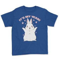 Chinese New Year of the Rabbit Kawaii Happy Bunny print Youth Tee - Royal Blue