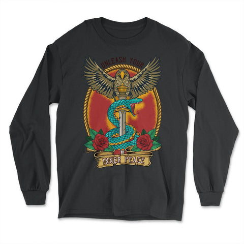 Dagger Art Snake & Eagle Tattoo Dagger Symbolism print - Long Sleeve T-Shirt - Black