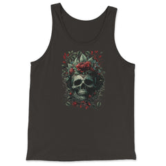 Skull with Red Flowers & Leaves Floral Gothic design - Tank Top - Black