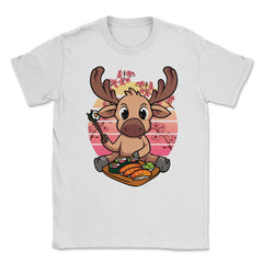 Cute Moose Eating Japanese Sushi Cherry Blossom Retro print Unisex