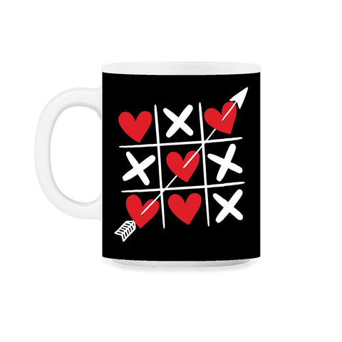 Tic Tac Toe Valentine's Day XOXO Hearts & Crosses graphic 11oz Mug - Black on White
