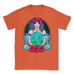 Mother Earth Guardian Holding the Planet Gift for Earth Day graphic - Orange