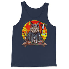 Lynx Eating Sushi Funny Lynx Lover Japanese Aesthetic product - Tank Top - Navy
