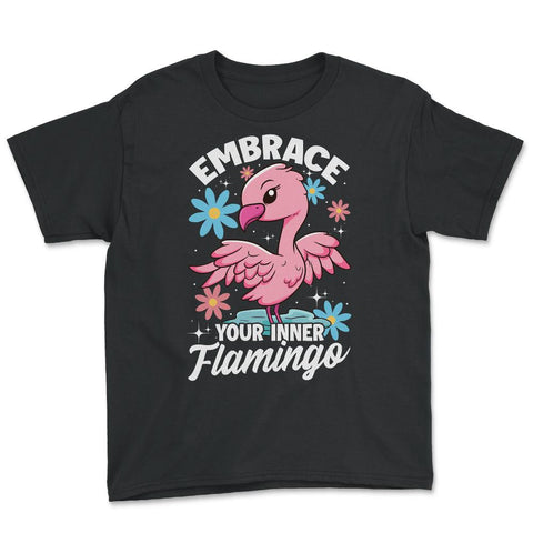 Flamingo Embrace Your Inner Flamingo Spirit Animal print Youth Tee - Black